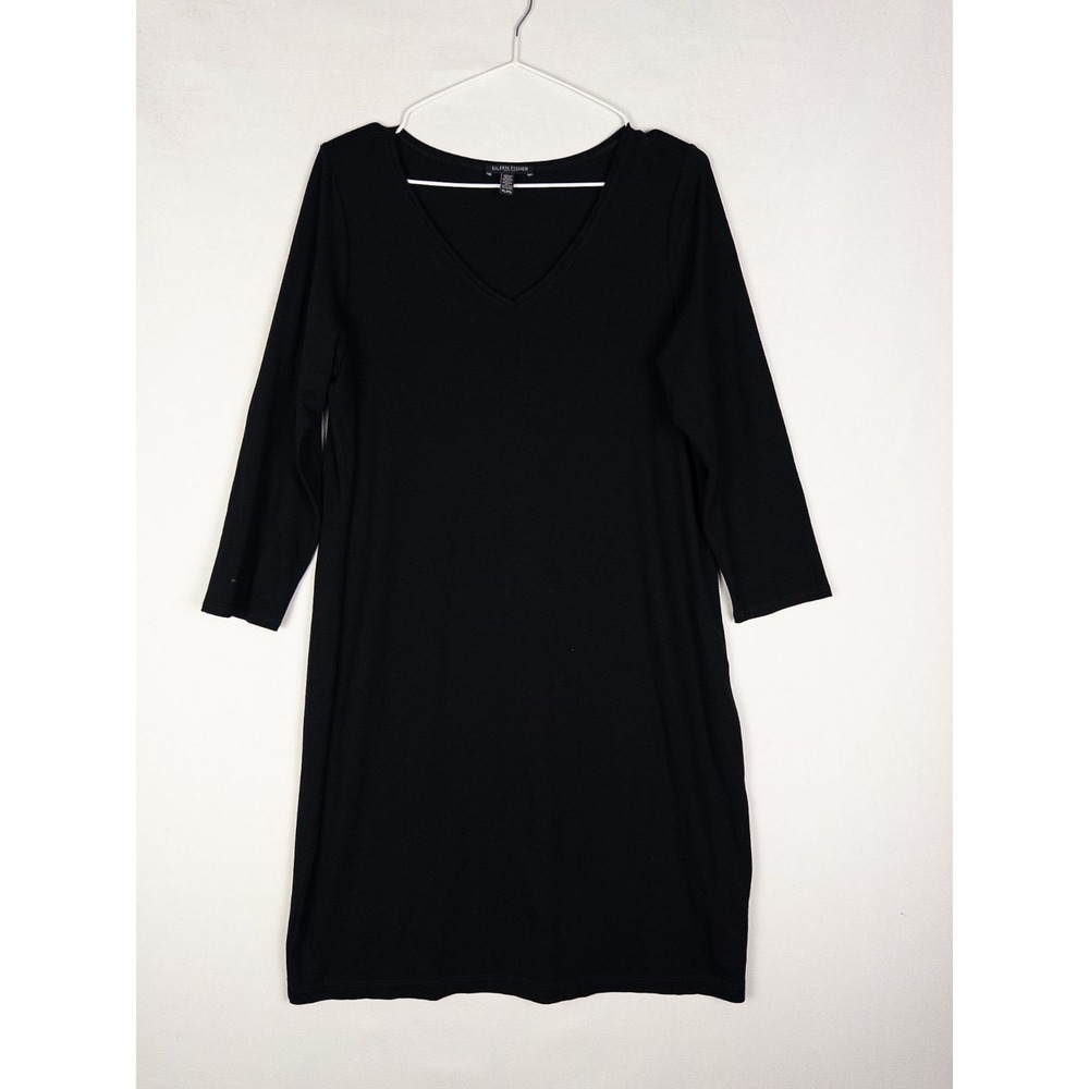 Eileen Fisher Dress Womens PL Black Pullover Minimalist‎ Knee T Shirt Casual